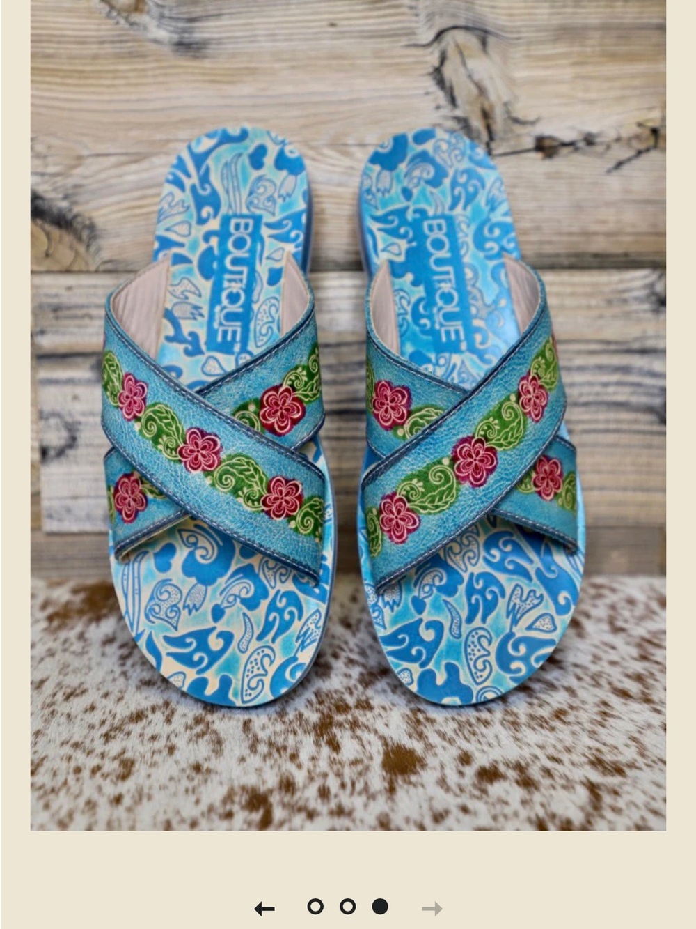 Sundance Turquoise Slide Sandals with Pink & Green Floral Embroidery